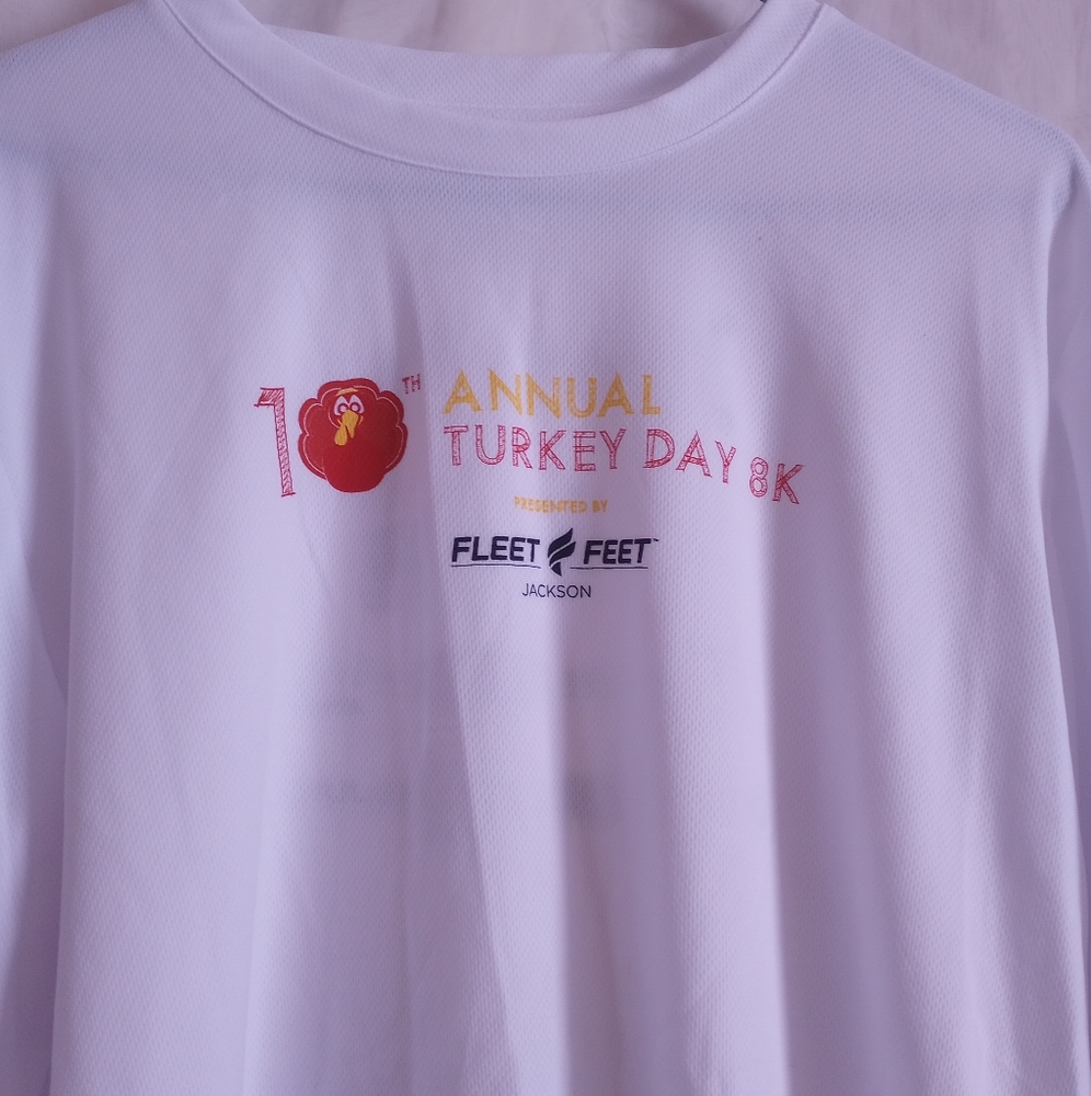 10th annual turkey day 8k run shirt.